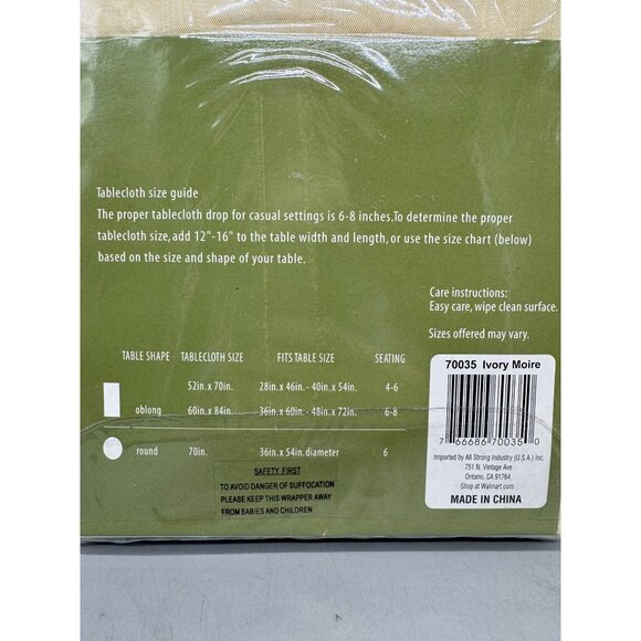 Mainstays home vinyl flannel back tablecloth 52x70" oblong cream READ NEW - Picture 5 of 6